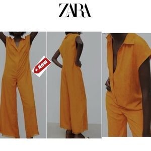 NWT Women  ZARA FULL LENGTH JACQUARD JUMPSUIT BLOGGERS FAV  Orange S